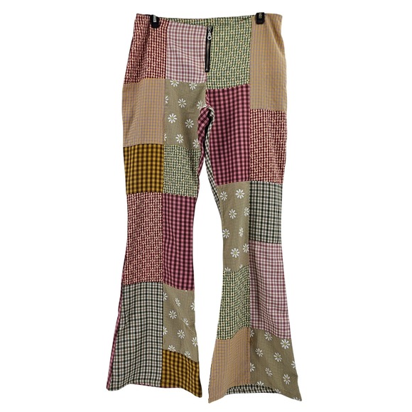 The Ragged Priest Pants - The Ragged Priest Patchwork Flare Pants Festival Boho Daisy Gingham Sz 12 Hippie